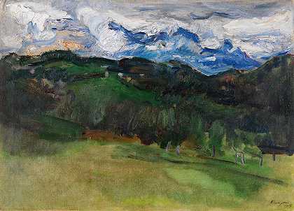 博尔扎诺附近玫瑰园上空的雷雨`Gewitter über dem Rosengarten bei Bozen (1914) by Max Slevogt