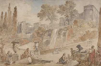 d别墅花园艾斯特在Tivoli`Gardens of the Villa dEste at Tivoli (1760) by Charles-Joseph Natoire