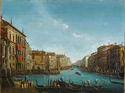 威尼斯大运河帆船赛`The Regatta on Grand Canal, Venice by Giuseppe Bernardino Bison