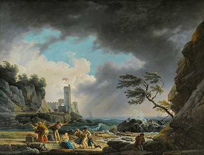 岩石海岸附近的风暴`A Storm Near A Rocky Coast (1784) by Claude-Joseph Vernet