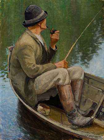 男子钓鱼`Man Fishing (1922) by Pekka Halonen