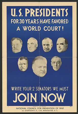 30年来，美国总统一直支持建立一个世界法院！给你的两位参议员写信。我们现在必须加入`U.S. Presidents for 30 years have favored a world court! Write your two senators. We must join now (1931)