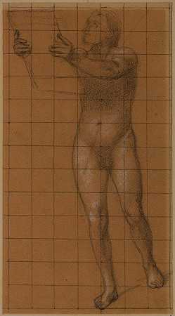 赤身裸体的男人，正面拿着一块石碑`Homme nu, de face tenant une tablette (1886~1889) by Pierre Puvis de Chavannes