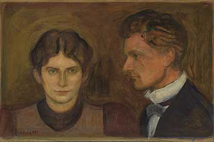 Aase和Harald Nørregaard`Aase and Harald Nørregaard (1899) by Edvard Munch