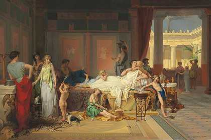 庞贝城的最后时刻——诗人之家`The Last Hour of Pompeii – The House of the Poet (1869) by Pierre Olivier Joseph Coomans