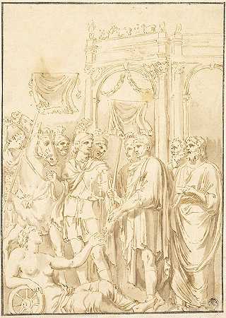 罗马参议员和士兵`Roman Senators and Soldiers by Andrea Mantegna