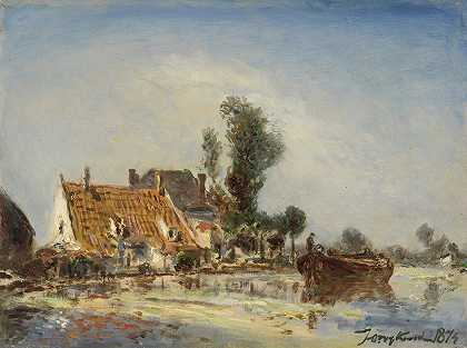 Crooswijk附近水道上的房屋`Houses on a Waterway near Crooswijk (1874) by Johan Barthold Jongkind