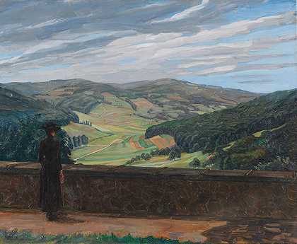 奥登瓦尔德景观`Blick in den Odenwald (1900) by Wilhelm Trübner