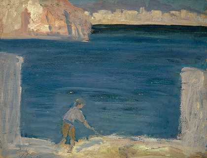 在马略卡岛帕尔马港`At the Harbour of Palma de Mallorca (1916) by Ernst Schiess
