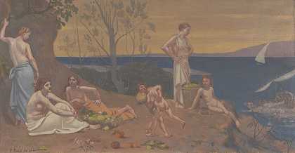 甜美的土地`Doux Pays (Pleasant Land) (1882) by Pierre Puvis de Chavannes