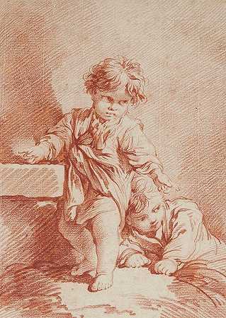 两个男孩，其中一个躺着`Deux jeunes garçons dont un allongé by François Boucher