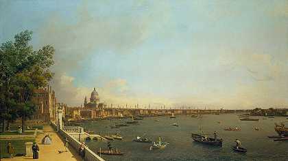 伦敦——泰晤士河从萨默塞特大厦平台向城市延伸`London~ The Thames from Somerset House Terrace towards the City by Canaletto