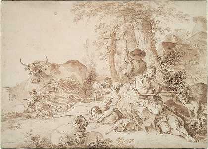田园诗`Pastorale (ca. 1778) by Jean-Baptiste Huet
