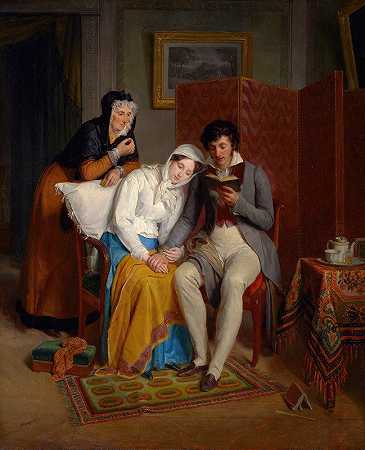 为康复者朗读`Reading To The Convalescent (c. 1827) by Jean-Augustin Franquelin