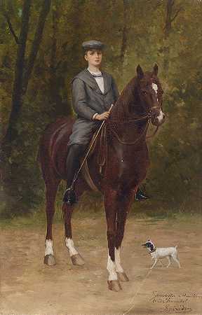 奥斯卡·冯·弗兰克尔骑马`Oskar von Fraenkel zu Pferd (c1898) by Ignace Spiridon