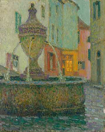 圣保罗·德文塞·拉方丹`La Fontaine, Saint~Paul De Vence (1925) by Henri Le Sidaner
