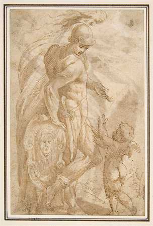 火星与丘比特`Mars and Cupid (1501–63) by Andrea Schiavone