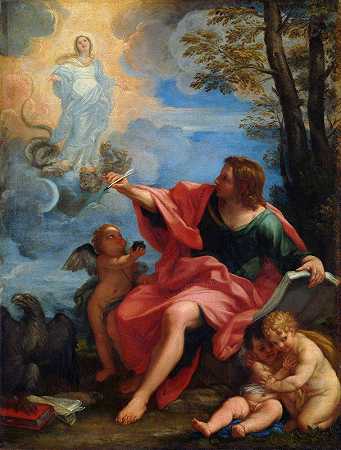 帕特莫斯的福音传道者圣约翰`Saint John the Evangelist on Patmos (c. 1680 ~ c. 1720) by Carlo Maratti