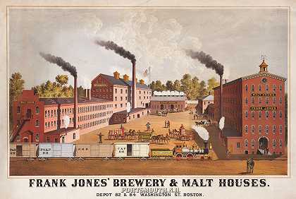 弗兰克·琼斯啤酒厂新罕布什尔州朴茨茅斯麦芽屋。`Frank Jones brewery & malt houses, Portsmouth, N.H. (1880)