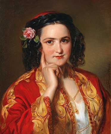 一位身着希腊服装的年轻女子的肖像`Bildnis einer jungen Frau in griechischer Tracht by Georg Decker