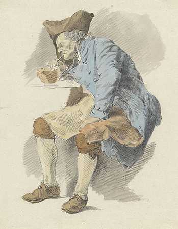 坐着的人点燃烟斗进行测试`Zittende man steekt zijn pijp aan een test aan (1795 ~ 1857) by Woutherus Mol