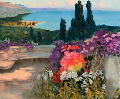 南部景观——陶尔米纳`Southern landscape – Taormina (1922) by Kazimierz Stabrowski