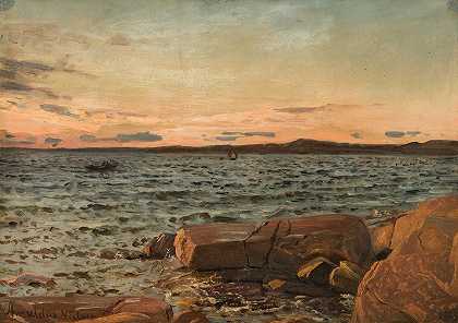 日落秋千，白人。`Solgangsvind, Hvaløene (1896) by Amaldus Nielsen
