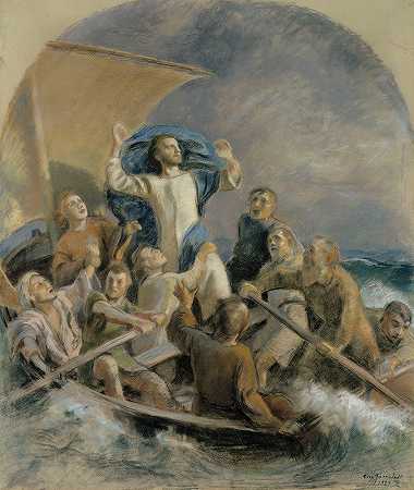 基督制造了一场风暴`Christ Sets A Storm (1925) by Eero Järnefelt