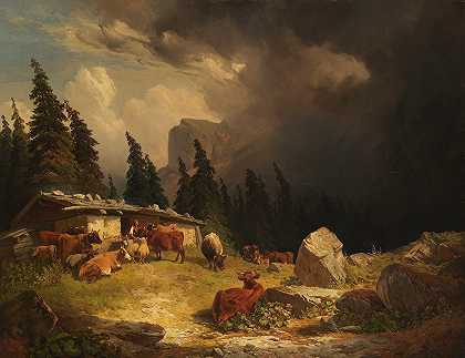 山里的雷雨`Gewitter im Gebirge (1852) by Friedrich Voltz