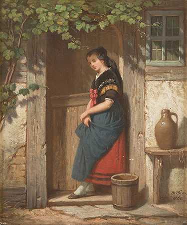 藤蔓下的女孩`Girl under vine tendrils (1860) by Hermann Werner