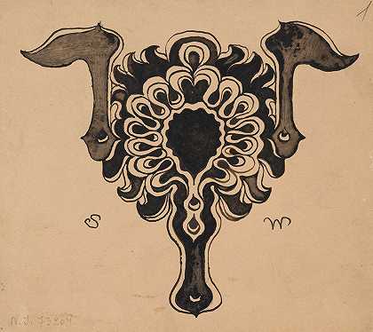 风格化花篮——装饰至生活从1887年到1889年每周`Stylised Flower Basket – Embellishment to ;Życie Weekly from 1887 and 1889 (1897) by Stanisław Wyspiański