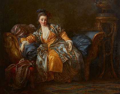 一个女人在沙发上的肖像`Portrait of a woman on a divan (1772) by Jean-Baptiste Le Prince