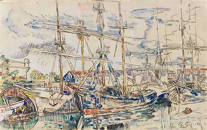 圣马洛，纽芬兰`Saint~Malo, Les Terre~Neuvas (1928) by Paul Signac