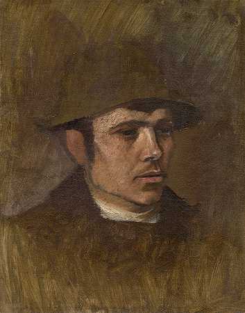 戴帽子的工人的头`Head of a Worker in a Hat (1900) by Ladislav Mednyánszky