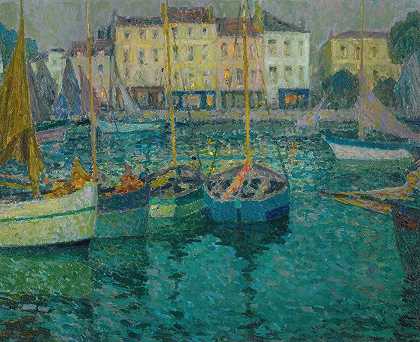 拉罗谢尔的船`Les Barques À La Rochelle (1923) by Henri Le Sidaner
