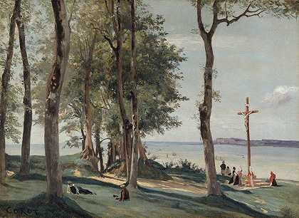 霍夫勒加略山`Honfleur; Calvary (ca. 1830) by Jean-Baptiste-Camille Corot