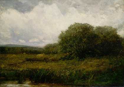 无标题（牛车过桥景观）`Untitled (landscape with oxen and haycart crossing bridge) by Edward Mitchell Bannister