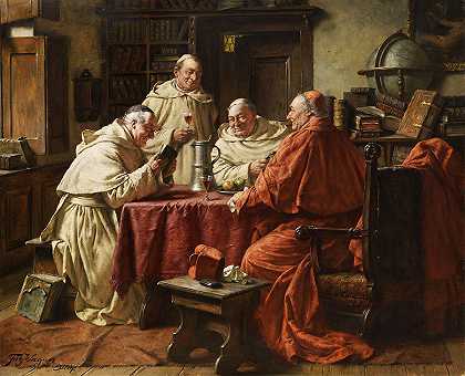 红衣主教和僧侣`Cardinal with Monks by Fritz Wagner