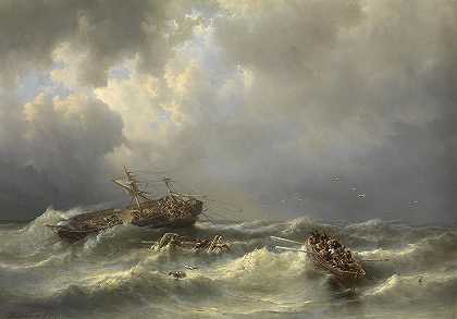 海难`Shipwreck by Henri Adolphe Schaep