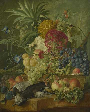 水果花和死鸟`Fruit Flowers and Dead Birds by Wybrand Hendriks