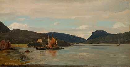 来自卑尔根的泰罗。`Fra Terøen, Bergen (1863) by Amaldus Nielsen
