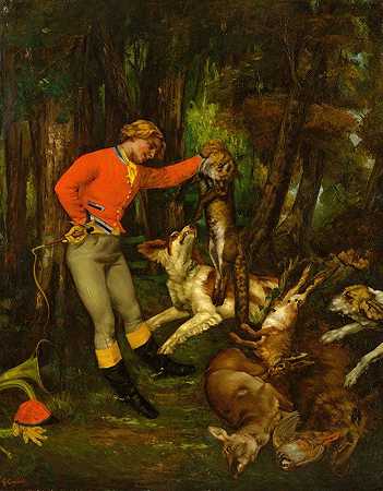 打猎之后`After the Hunt (ca. 1859) by Gustave Courbet