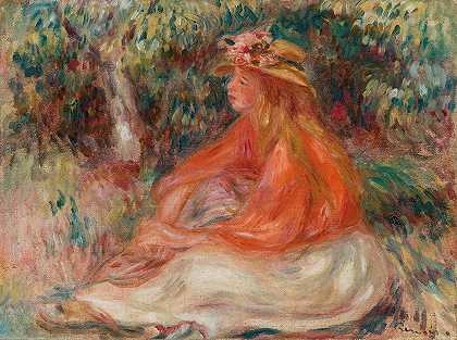 坐着的女人`Seated Woman (Femme assise) (c. 1910) by Pierre-Auguste Renoir