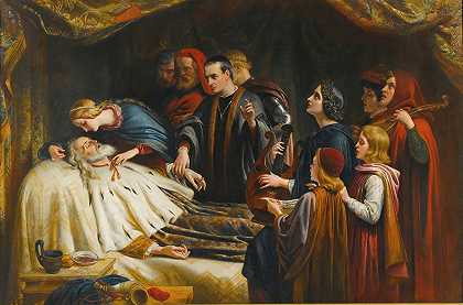 科迪利亚之吻唤醒李尔王`The Awakening Of King Lear By The Kiss Of Cordelia (1850) by Charles West Cope