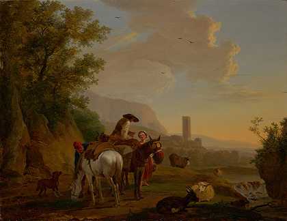 有牧羊人的南方风景`Southern Landscape with Shepherds by Balthasar Paul Ommeganck
