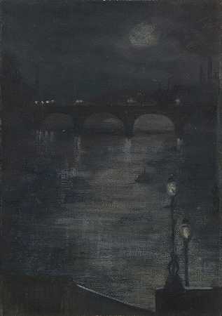 伦敦泰晤士河上的月光`Moonlight on the Thames, London by Katherine Sophie Dreier