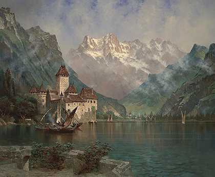 奇隆城堡`Castle of Chillon by Edwin Deakin