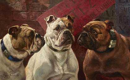 三只斗牛犬`Three Bulldogs by Charles Boland