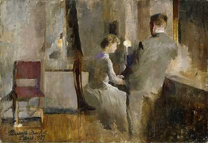 来自巴黎的室内音乐`Music, Interior from Paris (1887) by Harriet Backer