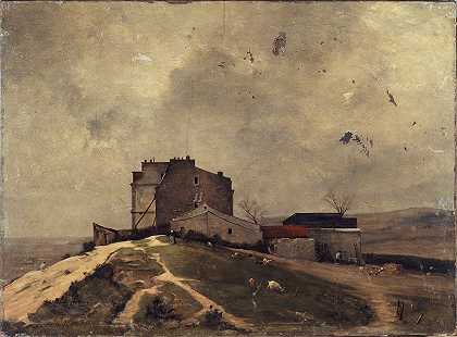 蒙马特的景色，在La Galette磨坊附近`Vue de Montmartre, aux environs du moulin de la Galette (1879) by René Billotte